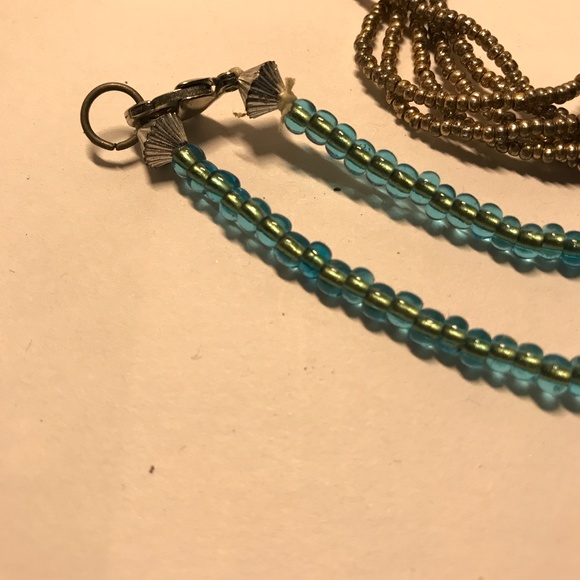 Unique Gold and Turquoise Coloured Beaded Necklace - Picture 3 of 5